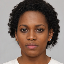 Neutral black young-adult female with short  black hair and brown eyes