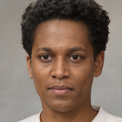 Neutral black young-adult male with short  brown hair and brown eyes