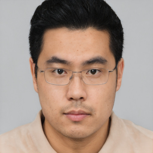 Neutral asian young-adult male with short  black hair and brown eyes