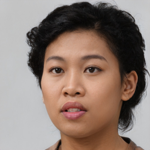 Neutral asian young-adult female with short  black hair and brown eyes