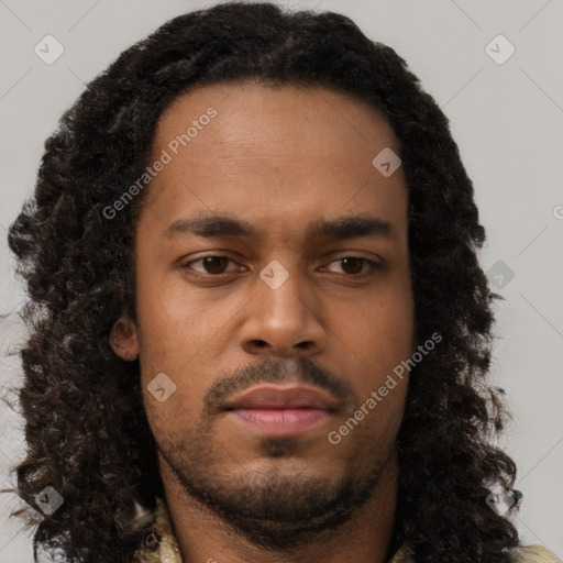 Neutral black young-adult male with short  brown hair and brown eyes