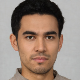 Neutral asian young-adult male with short  black hair and brown eyes