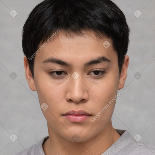 Neutral asian young-adult male with short  black hair and brown eyes