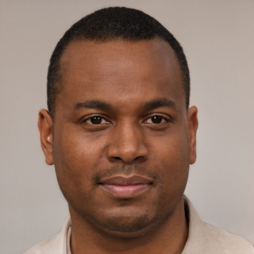 Neutral black young-adult male with short  brown hair and brown eyes