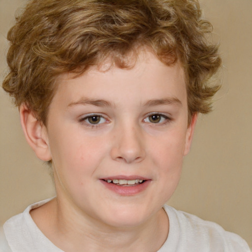 Joyful white child male with short  brown hair and brown eyes