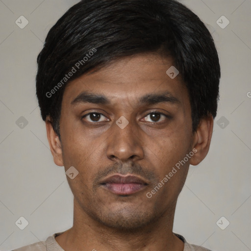 Neutral asian young-adult male with short  black hair and brown eyes