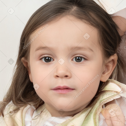 Neutral white child female with medium  brown hair and brown eyes