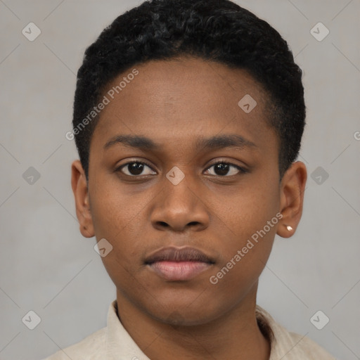 Neutral black young-adult male with short  brown hair and brown eyes