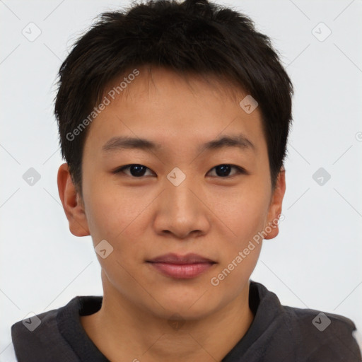 Neutral asian young-adult male with short  brown hair and brown eyes