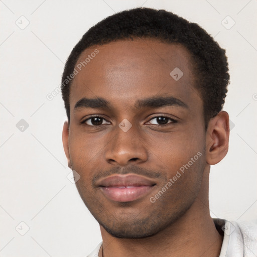 Neutral black young-adult male with short  brown hair and brown eyes