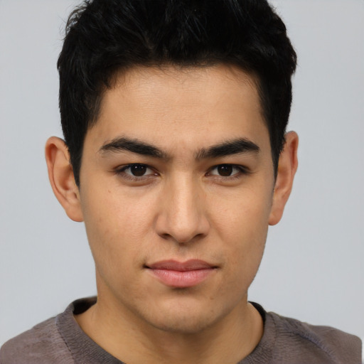 Neutral asian young-adult male with short  brown hair and brown eyes
