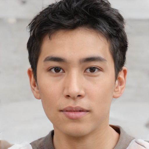 Neutral asian young-adult male with short  brown hair and brown eyes