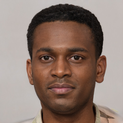 Neutral black young-adult male with short  brown hair and brown eyes