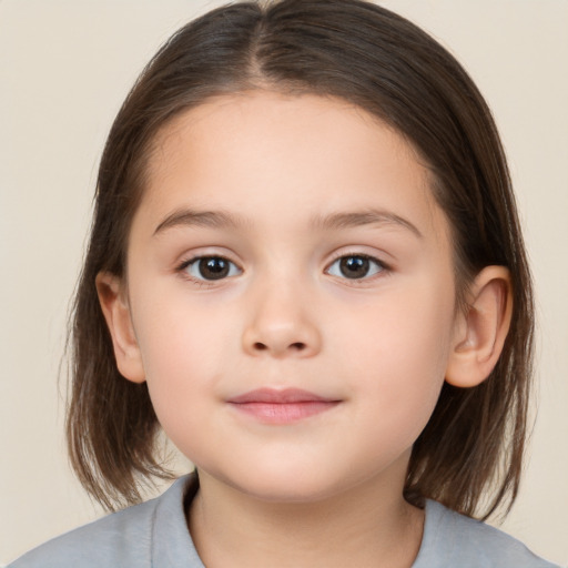 Neutral white child female with medium  brown hair and brown eyes