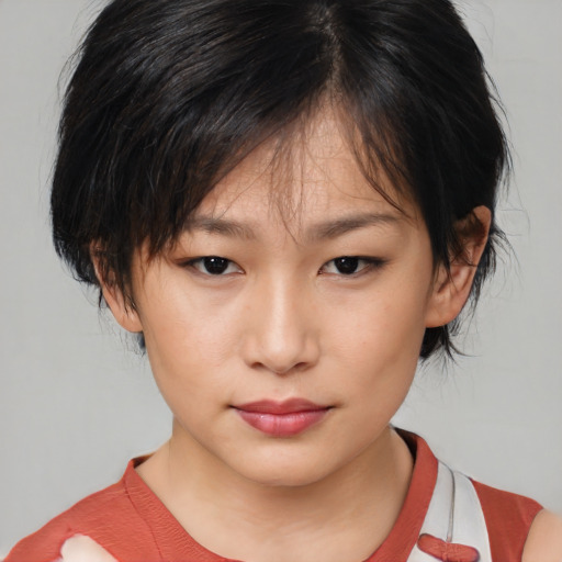 Neutral asian young-adult female with medium  black hair and brown eyes