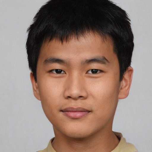 Neutral asian young-adult male with short  brown hair and brown eyes