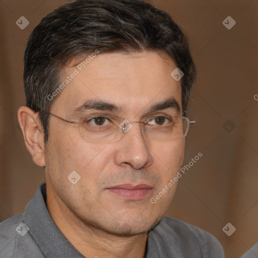 Neutral white adult male with short  brown hair and brown eyes