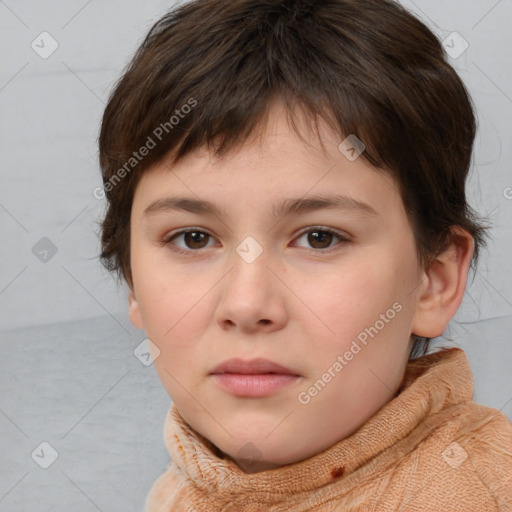 Neutral white young-adult female with short  brown hair and brown eyes