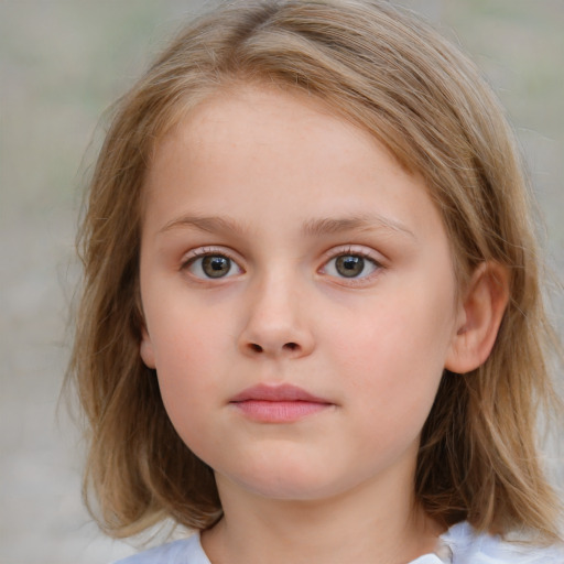 Neutral white child female with medium  brown hair and blue eyes