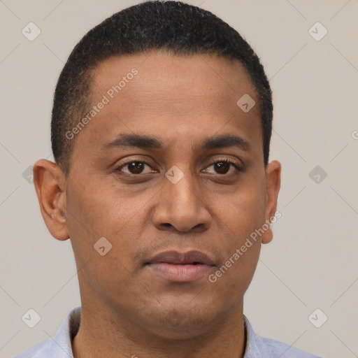 Neutral latino young-adult male with short  brown hair and brown eyes
