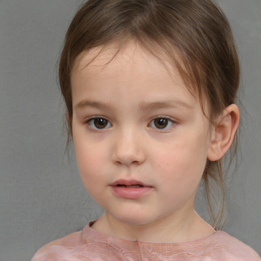 Neutral white child female with medium  brown hair and brown eyes