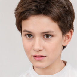 Neutral white young-adult female with short  brown hair and brown eyes