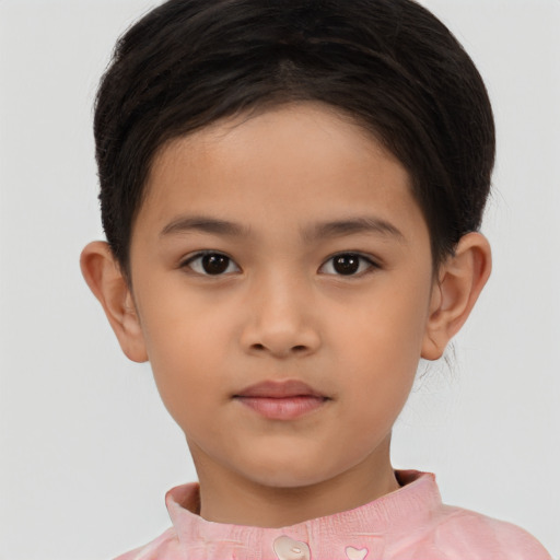 Neutral asian child female with short  brown hair and brown eyes