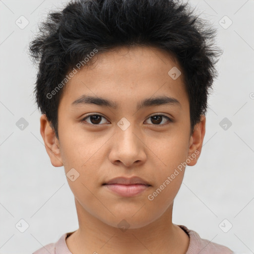 Neutral asian young-adult male with short  brown hair and brown eyes