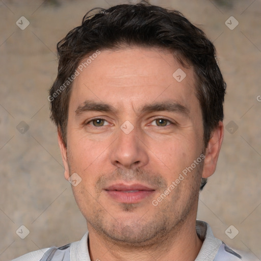 Neutral white adult male with short  brown hair and brown eyes