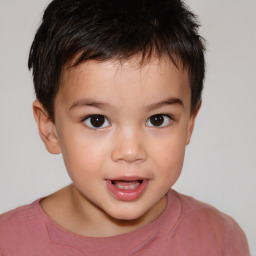 Joyful white child male with short  brown hair and brown eyes