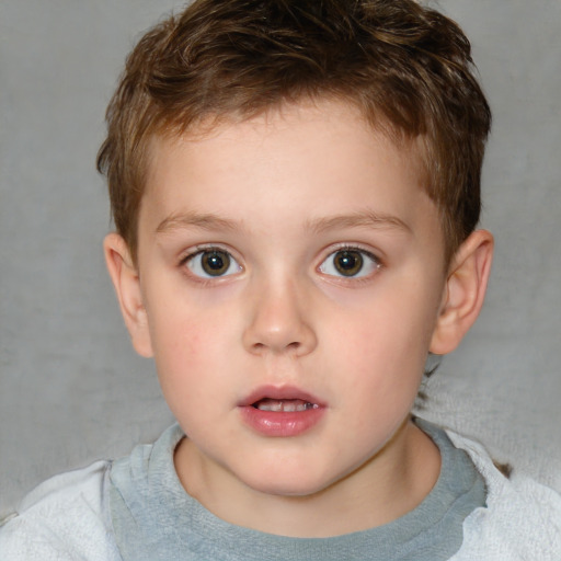 Neutral white child male with short  brown hair and blue eyes