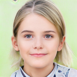 Neutral white child female with medium  brown hair and grey eyes