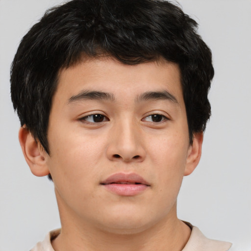 Neutral asian young-adult male with short  brown hair and brown eyes