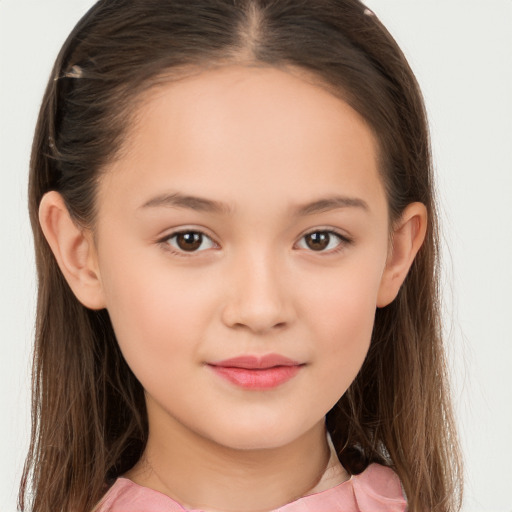 Neutral white child female with long  brown hair and brown eyes