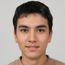 Neutral asian young-adult male with short  brown hair and brown eyes