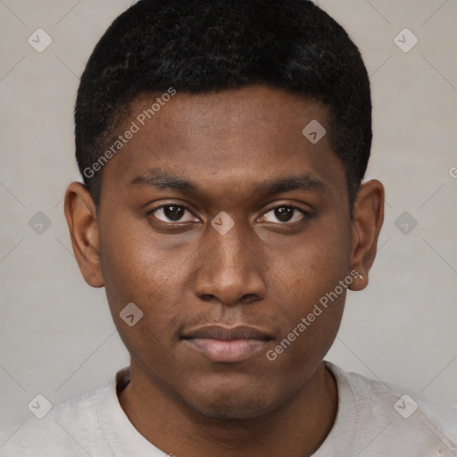 Neutral black young-adult male with short  brown hair and brown eyes