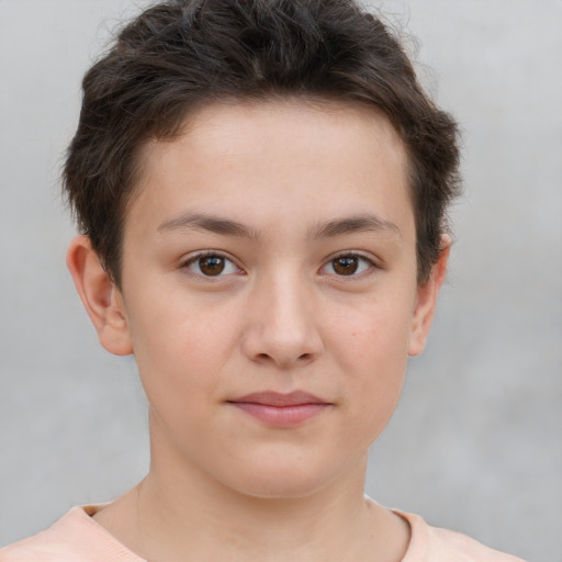 Neutral white young-adult female with short  brown hair and brown eyes