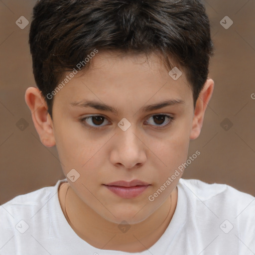 Joyful white child male with short  brown hair and brown eyes