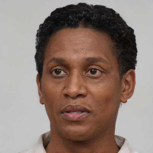 Neutral latino adult male with short  black hair and brown eyes