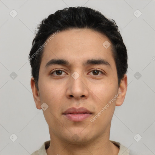 Neutral asian young-adult male with short  black hair and brown eyes