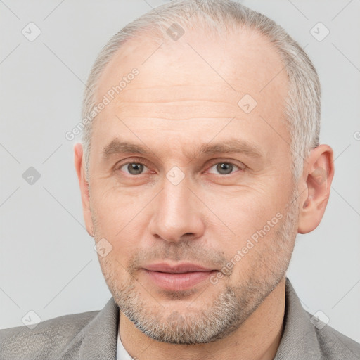 Neutral white adult male with short  brown hair and brown eyes