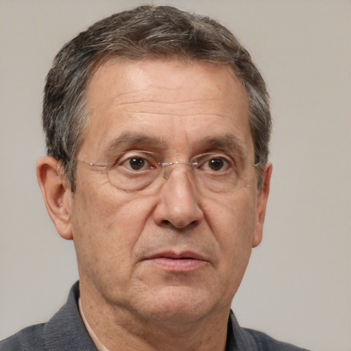 Neutral white middle-aged male with short  brown hair and brown eyes