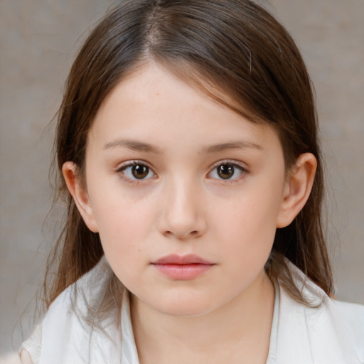 Neutral white child female with medium  brown hair and brown eyes