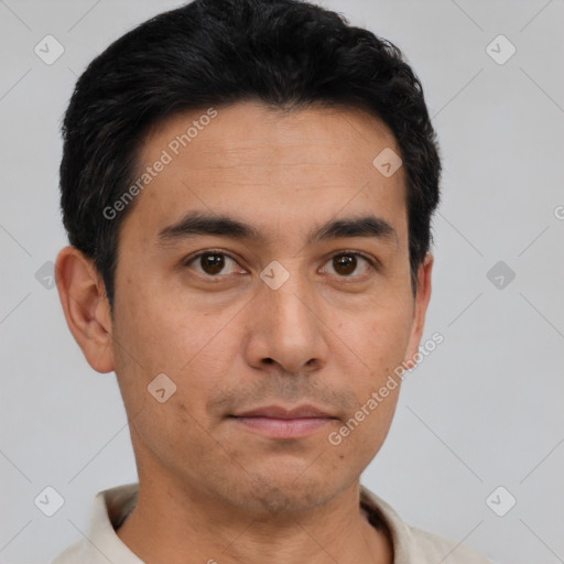 Neutral asian young-adult male with short  black hair and brown eyes