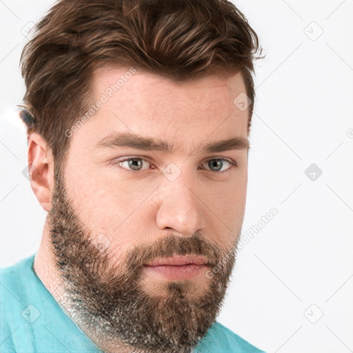 Neutral white young-adult male with short  brown hair and grey eyes