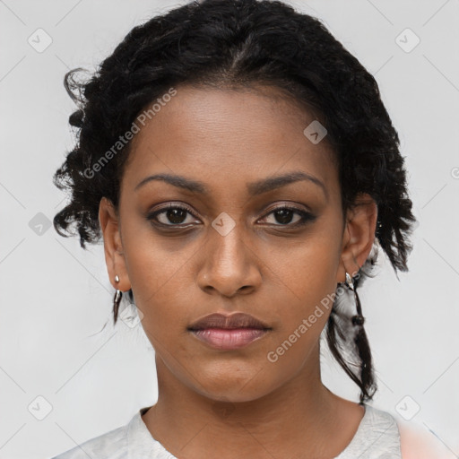 Neutral black young-adult female with medium  black hair and brown eyes