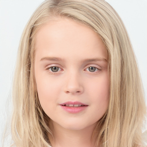 Neutral white child female with long  brown hair and blue eyes