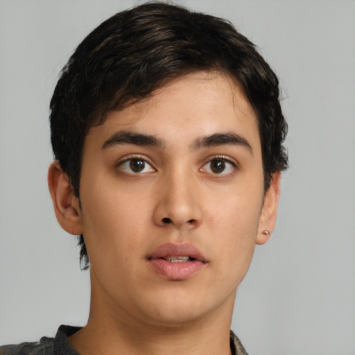 Neutral asian young-adult male with short  brown hair and brown eyes