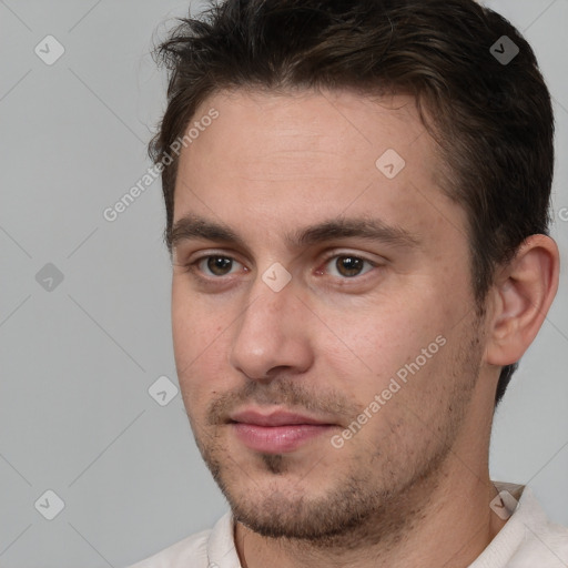 Neutral white adult male with short  brown hair and brown eyes