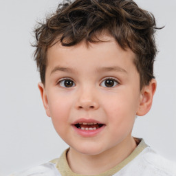 Joyful white child male with short  brown hair and brown eyes